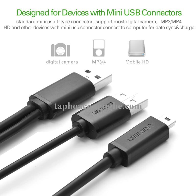 Ugreen 10346 0.5M màu Đen Cáp sạc truyền dữ liệu USB 2.0 sang MICRO USB có trợ nguồn USB US107 30010346